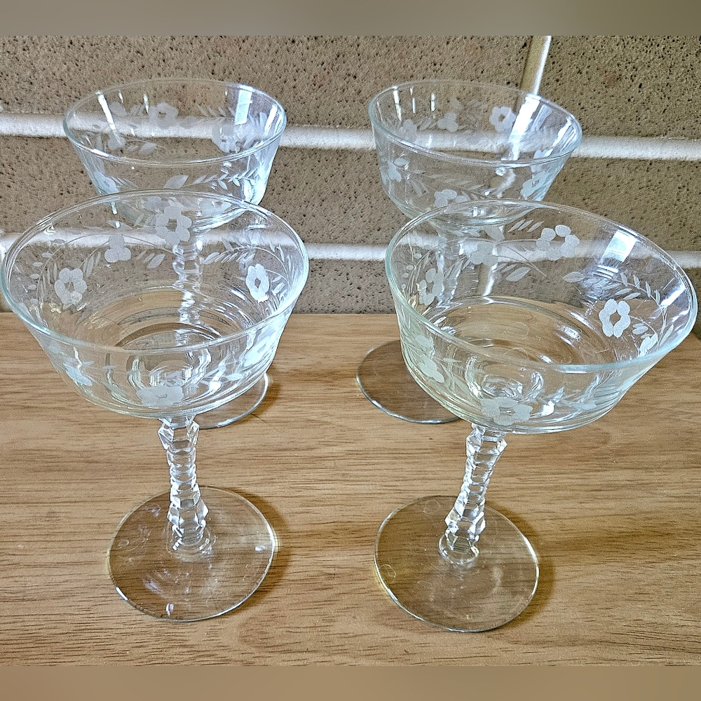 VINTAGE CRYSTAL | Rock Sharpe | Halifax | Stemware | Set of 4 | Etched | Floral